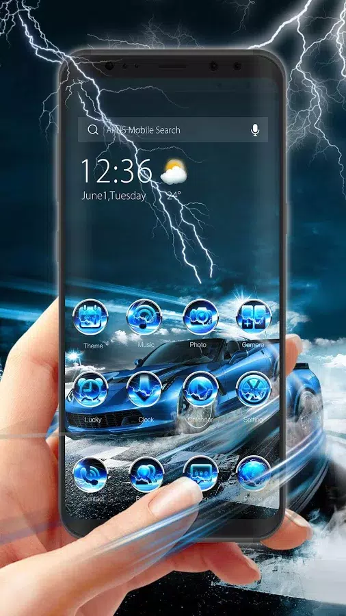 Android 用の 青い稲妻涼しく車でテーマ 壁紙 Apk をダウンロード