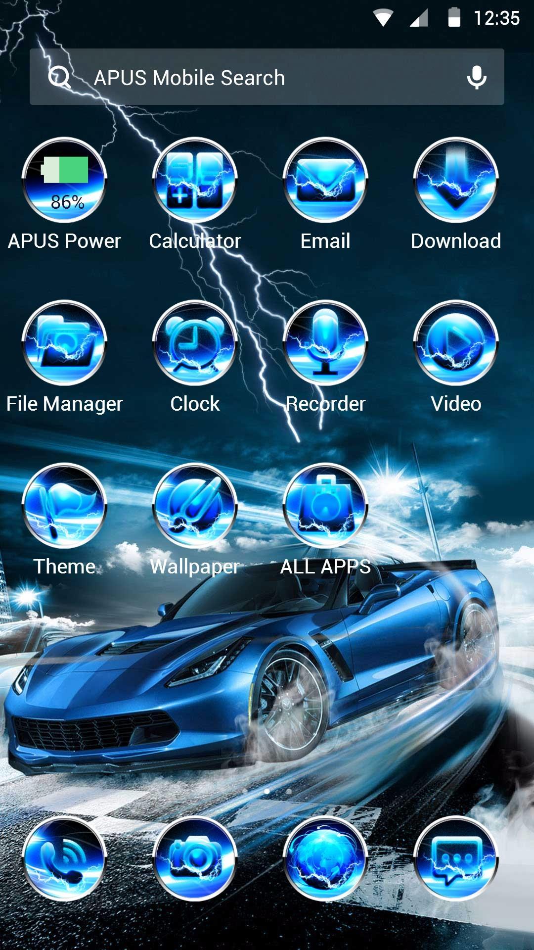 Android 用の 青い稲妻涼しく車でテーマ 壁紙 Apk をダウンロード