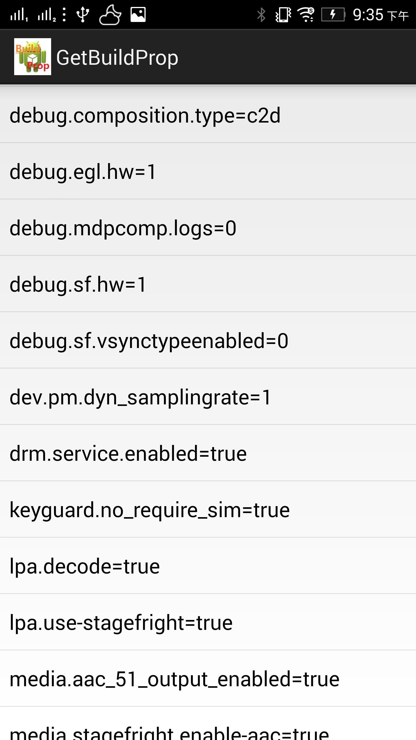 Android properties. AGRSS Android build 0.1.7.