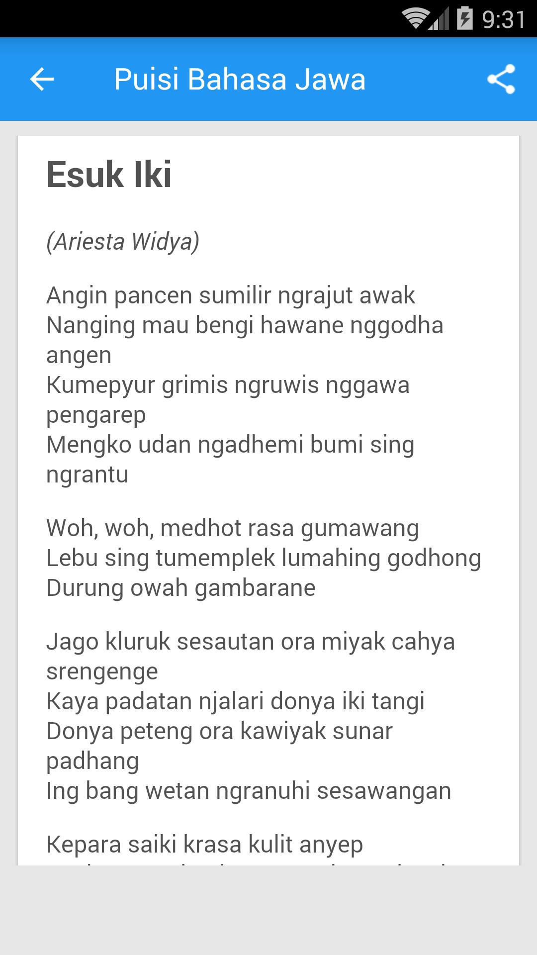 Puisi Bahasa Jawa Dan Artinya Terbaru