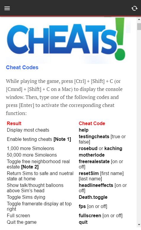 All Sims 4 Cheat Codes APK برای دانلود اندروید