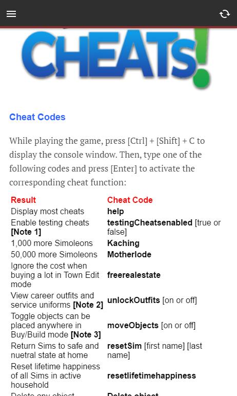 Sims 4 Cheats PC List