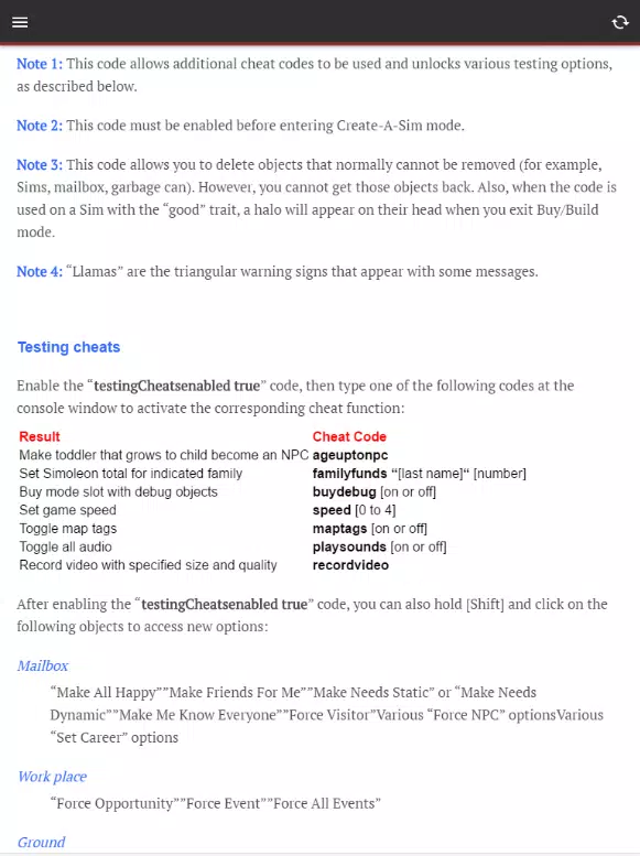 All Sims 3 Cheat Codes APK pour Android Télécharger