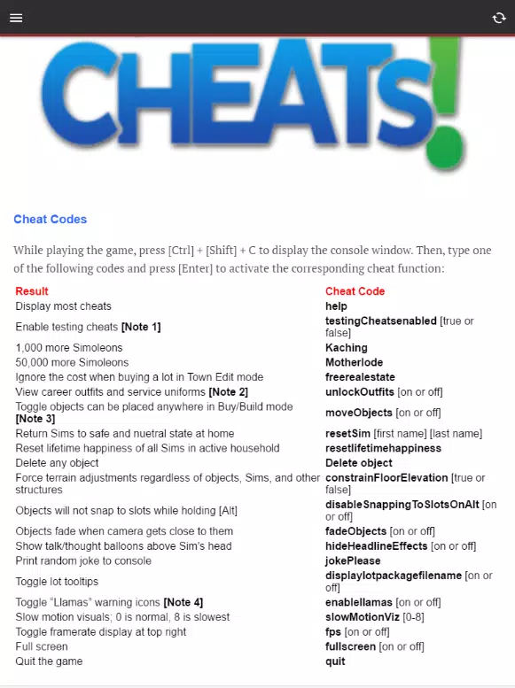 All Sims 3 Cheat Codes APK pour Android Télécharger
