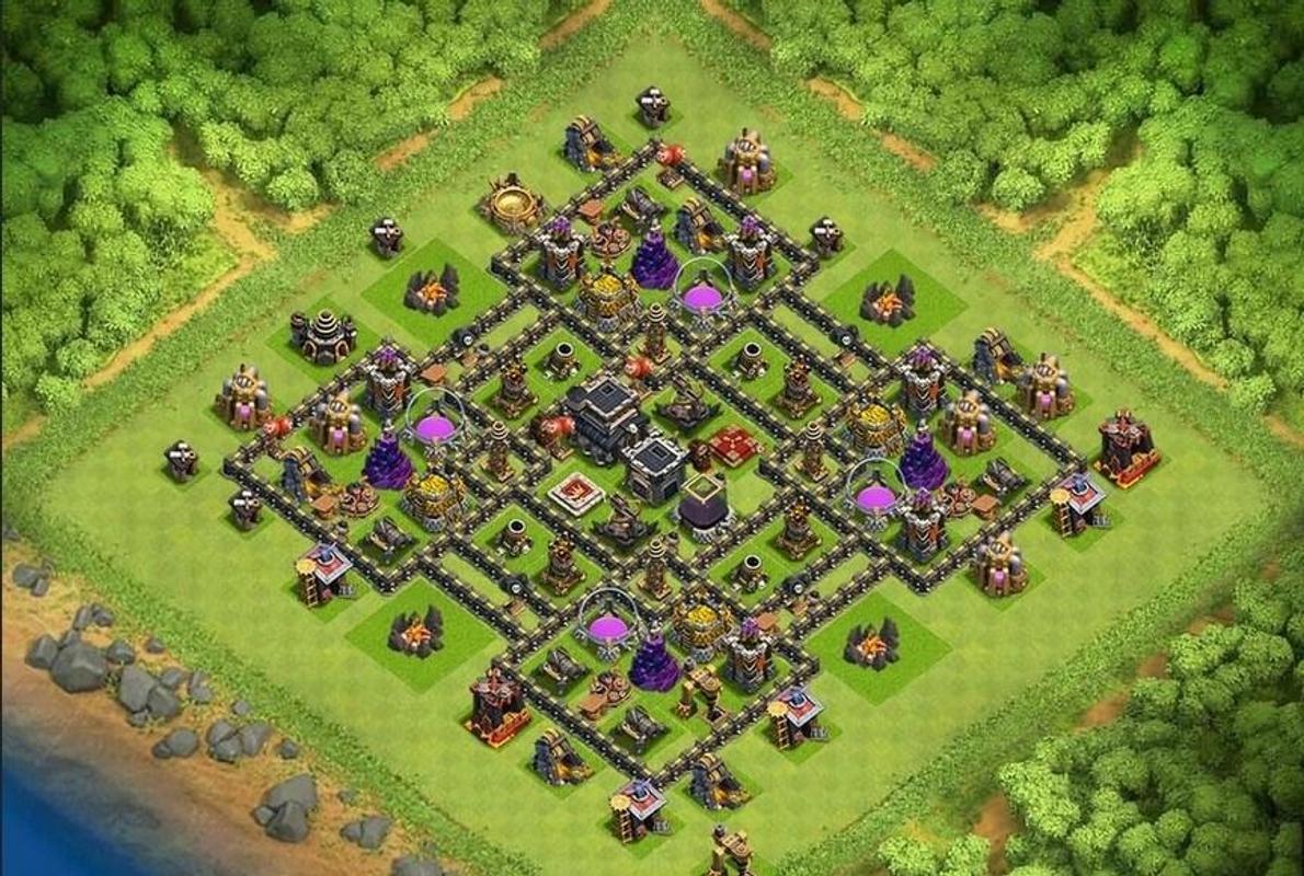 Лучшие базы clash of clans. Деревня 9 ратуша. Расстановка 9 ТХ. Визуал базы для ТХ 9. ТХ 9 база 2024.