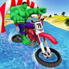 Super-héros Bicyclette Plage Eau Surfer Cascade icône