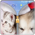 Puppy & Kitten zipper lock screen -merry christmas