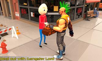 Bald Stickman Green Hero Crime City screenshot 2