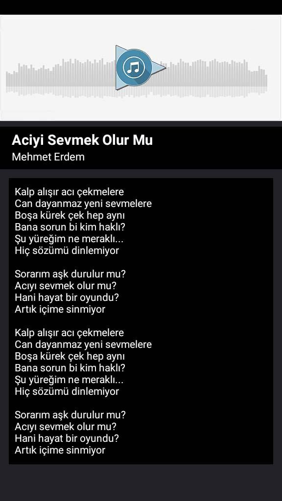 APK Mehmet Erdem - Aciyi Sevmek Olur Mu (Song & Lyric) untuk Muat Turun  Android