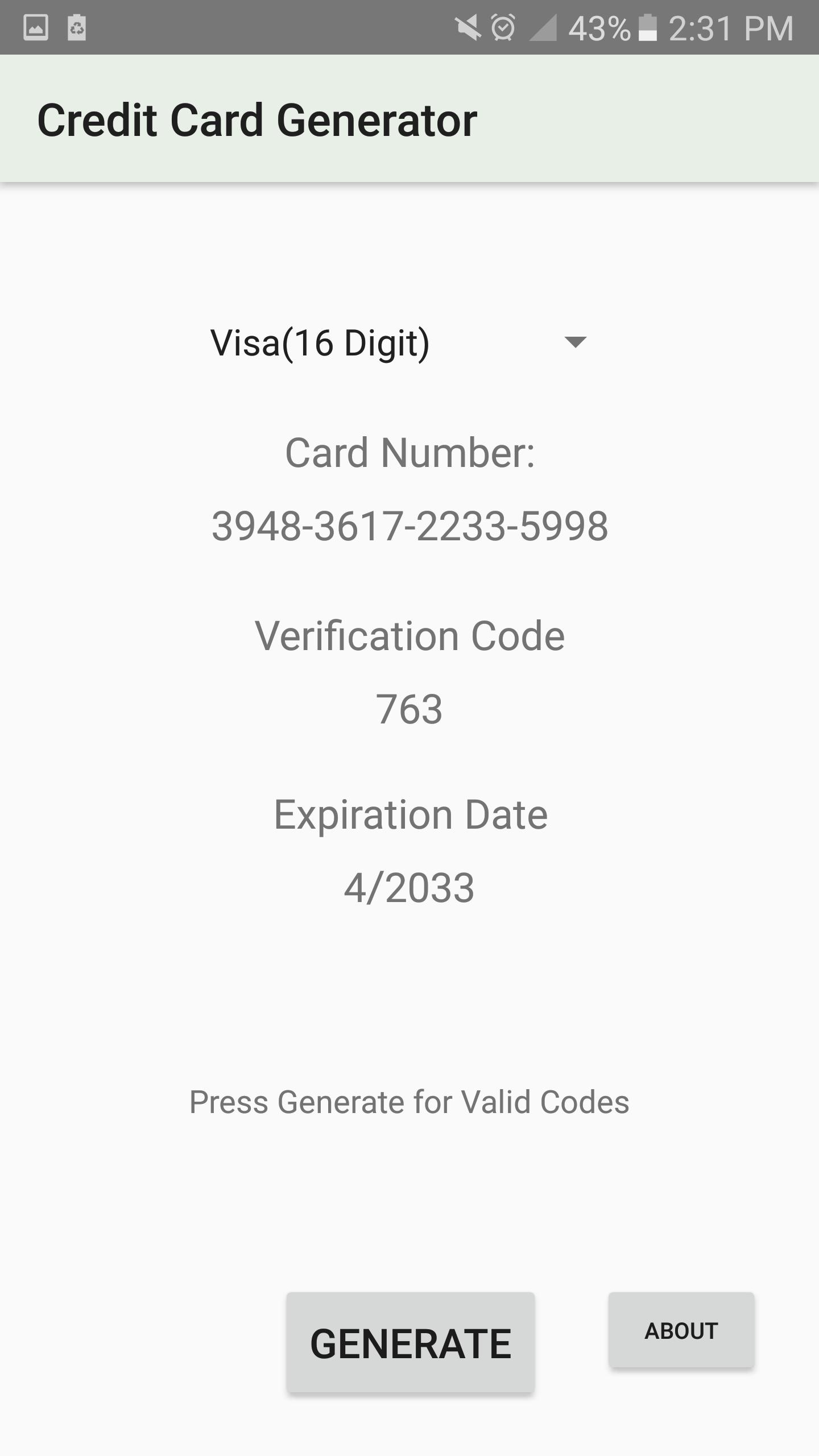 Credit Card Number Generator APK للاندرويد تنزيل