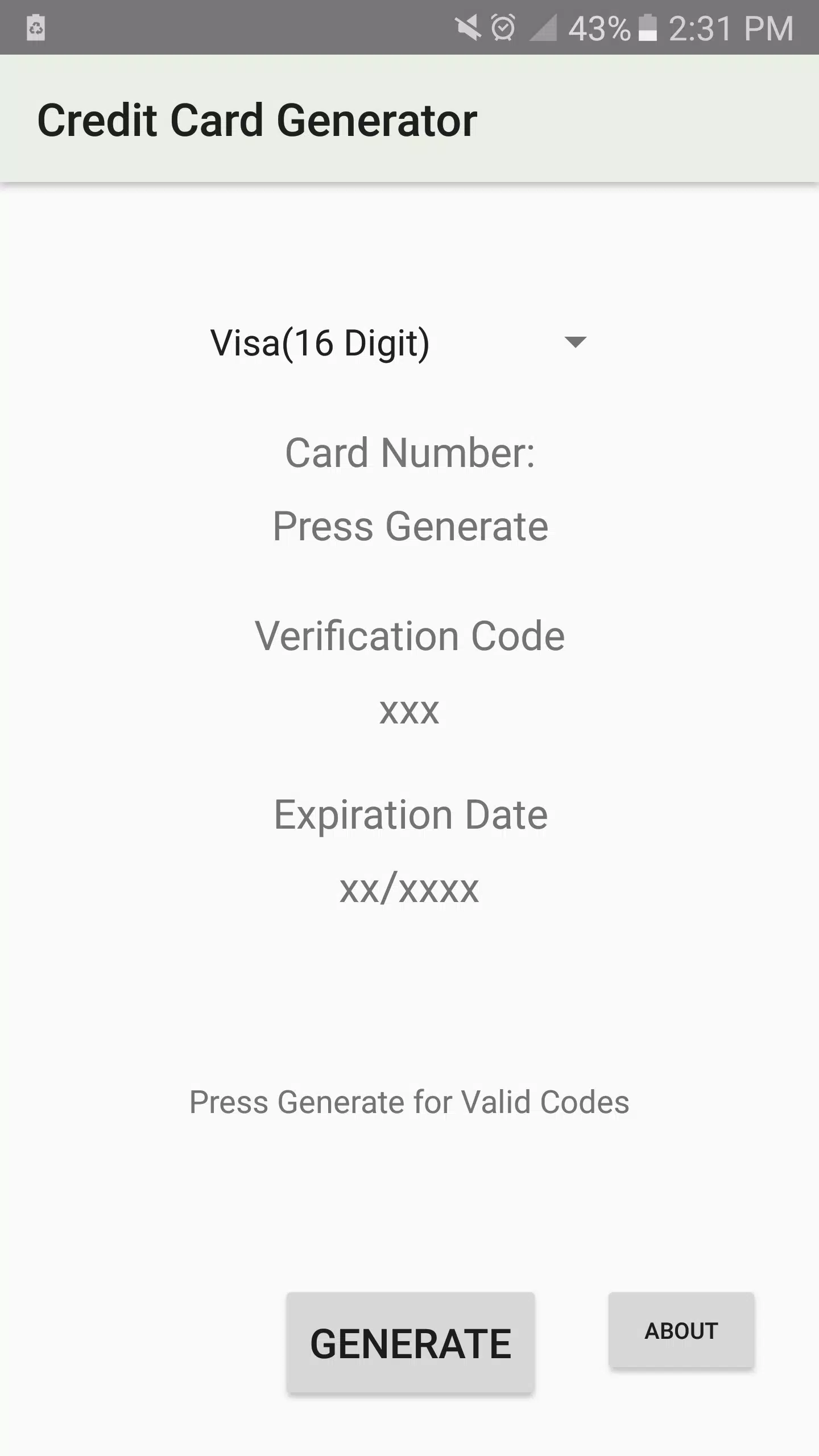 Credit Card Number Generator APK pour Android Télécharger