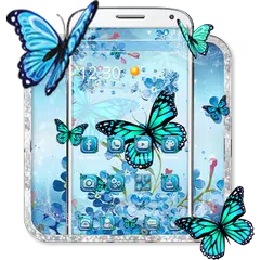 download Tema Blue Cherry Butterfly APK