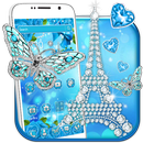 Glitter Blue Butterfly Diamond Eiffel Tower Theme APK