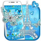 Glitter Blue Butterfly Diamond Eiffel Tower Theme icône