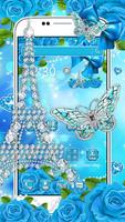 Glitter Blue Butterfly Diamond Eiffel Tower Theme capture d'écran 1