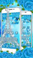 Glitter Blue Butterfly Diamond Eiffel Tower Theme capture d'écran 2