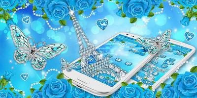 Glitter Blue Butterfly Diamond Eiffel Tower Theme capture d'écran 3