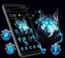 Blue Neon Wild Wolf Theme পোস্টার