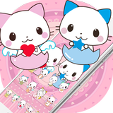 Cute Cartoon Cat Love Theme icône