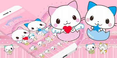 Cute Cartoon Cat Love Theme syot layar 3