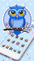 Cute Blue Owl Theme plakat