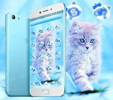 Cute Ice Blue Cat Theme Plakat