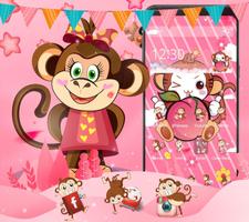 Cute Peach Monkey Theme पोस्टर