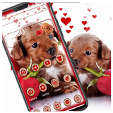 Cute Puppy With Love Rose Theme icône