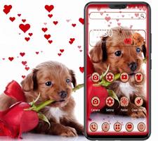 Cute Puppy With Love Rose Theme Affiche
