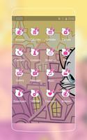 Cute kitty Launcher theme: Pink lovely Cartoon Screenshot 1