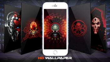 Red Neon Skull Wallpaper And Background الملصق