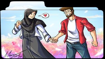 muslim couple cartoon wallpaper Plakat