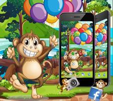 Poster Cute Brown Monkey Colorful Balloon Theme
