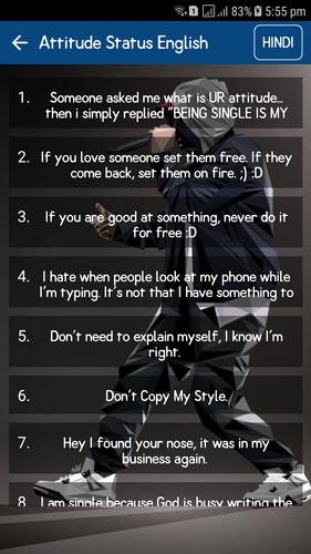 Attitude Status English For Android Apk Download My character is very normal, it's your nerves that are weak… style is not a size, it is an attitude. attitude status english for android