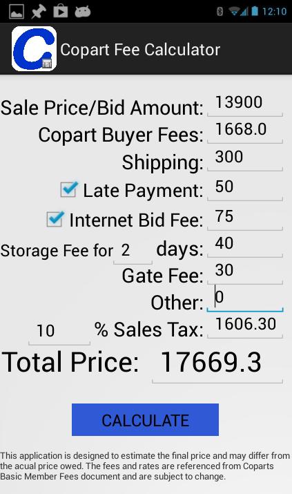 Copart Buyer Fees Calculator new bid fee calculator copart uk on copart buyer fees calculator