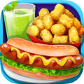 School Lunch Food - Hot Dog, Tator Tots & Juice