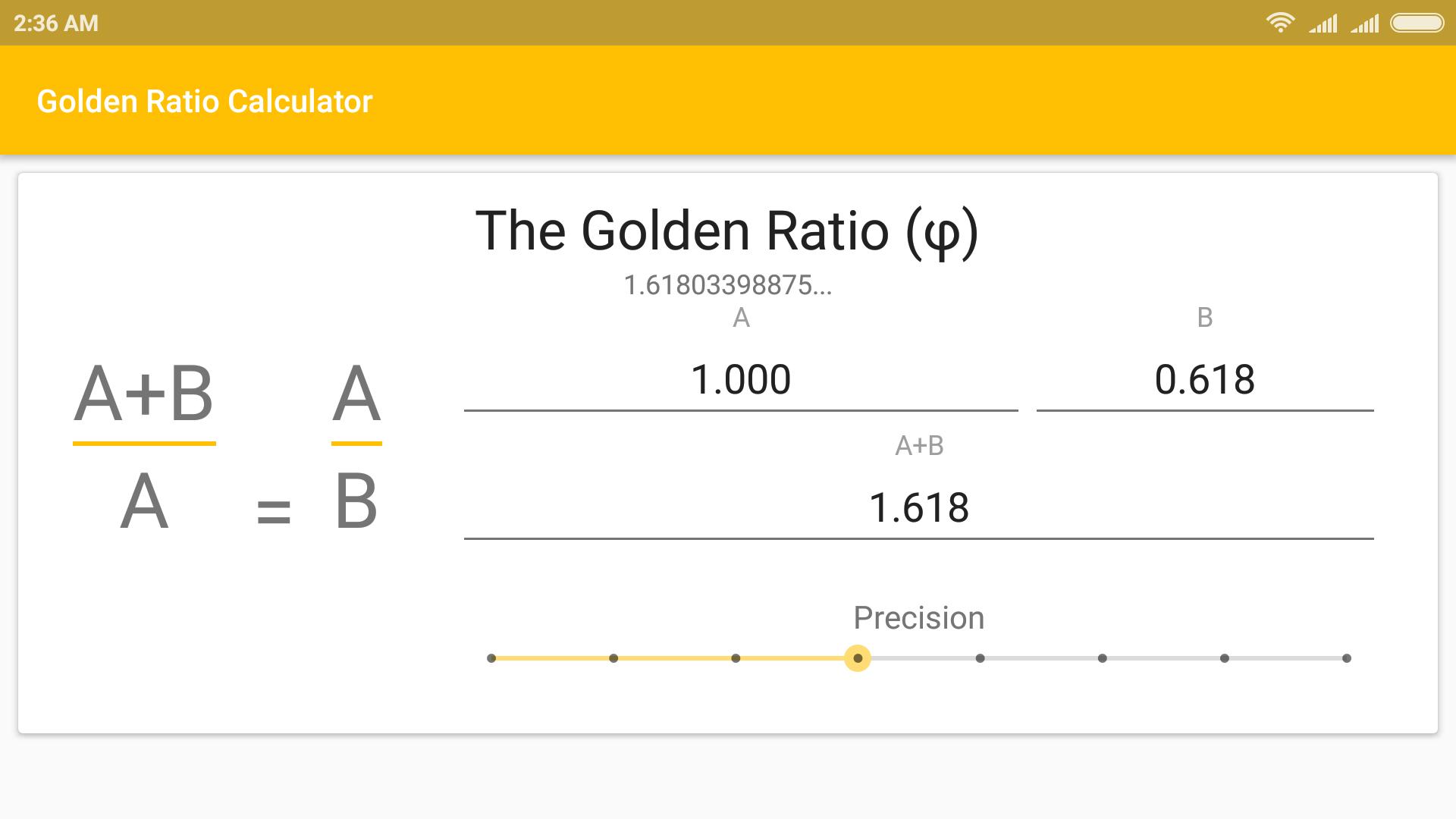 Golden ratio calculator app