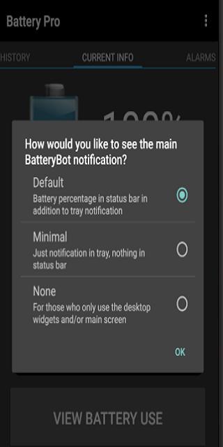 Battery view. Notification bot.