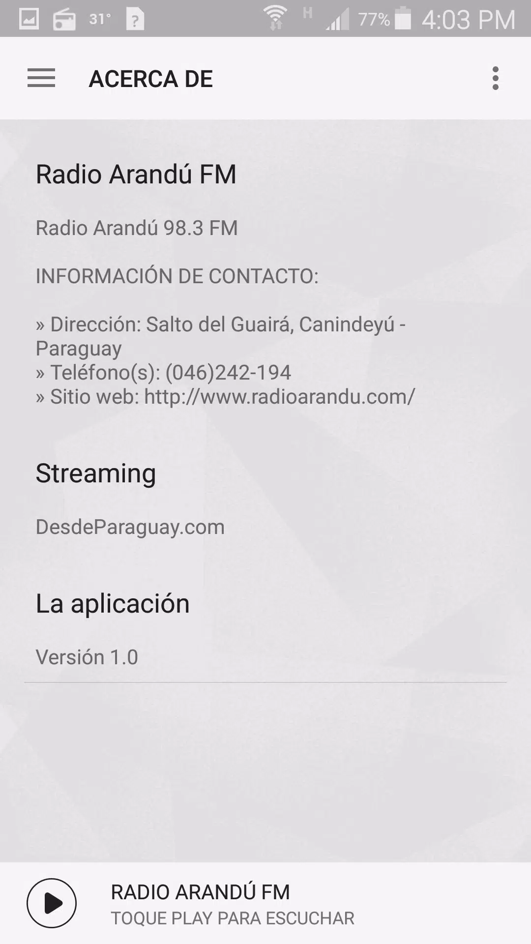 Descarga de APK de Radio Arandú 98.3 FM para Android
