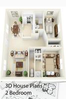 3D House Plans - 2 Bedroom Affiche