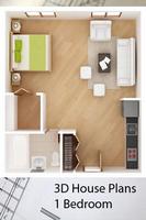 3D House Plans - 1 Bedroom plakat