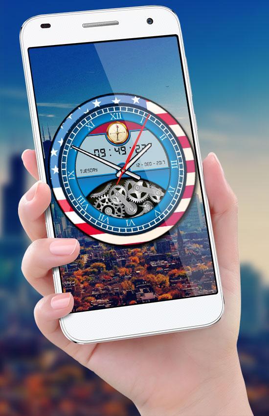 Android için USA Analog Saat Canlı Duvar kağıdı BİZE Bayrak APK�yı İndir
