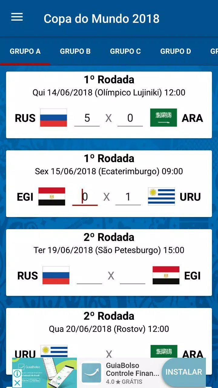 Download do APK de Tabela da Copa do Mundo 2018 R para Android
