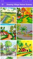 Drawing Village Nature Scenery پوسٹر