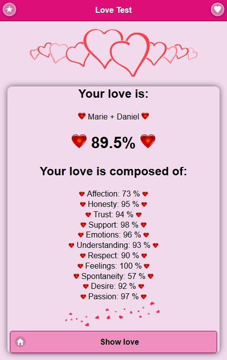 Процент любви тест