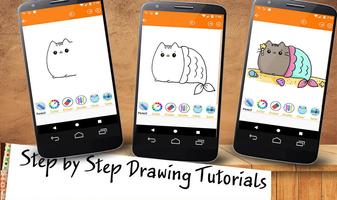 How To Draw Cute Pusheen Cat step by step Affiche
