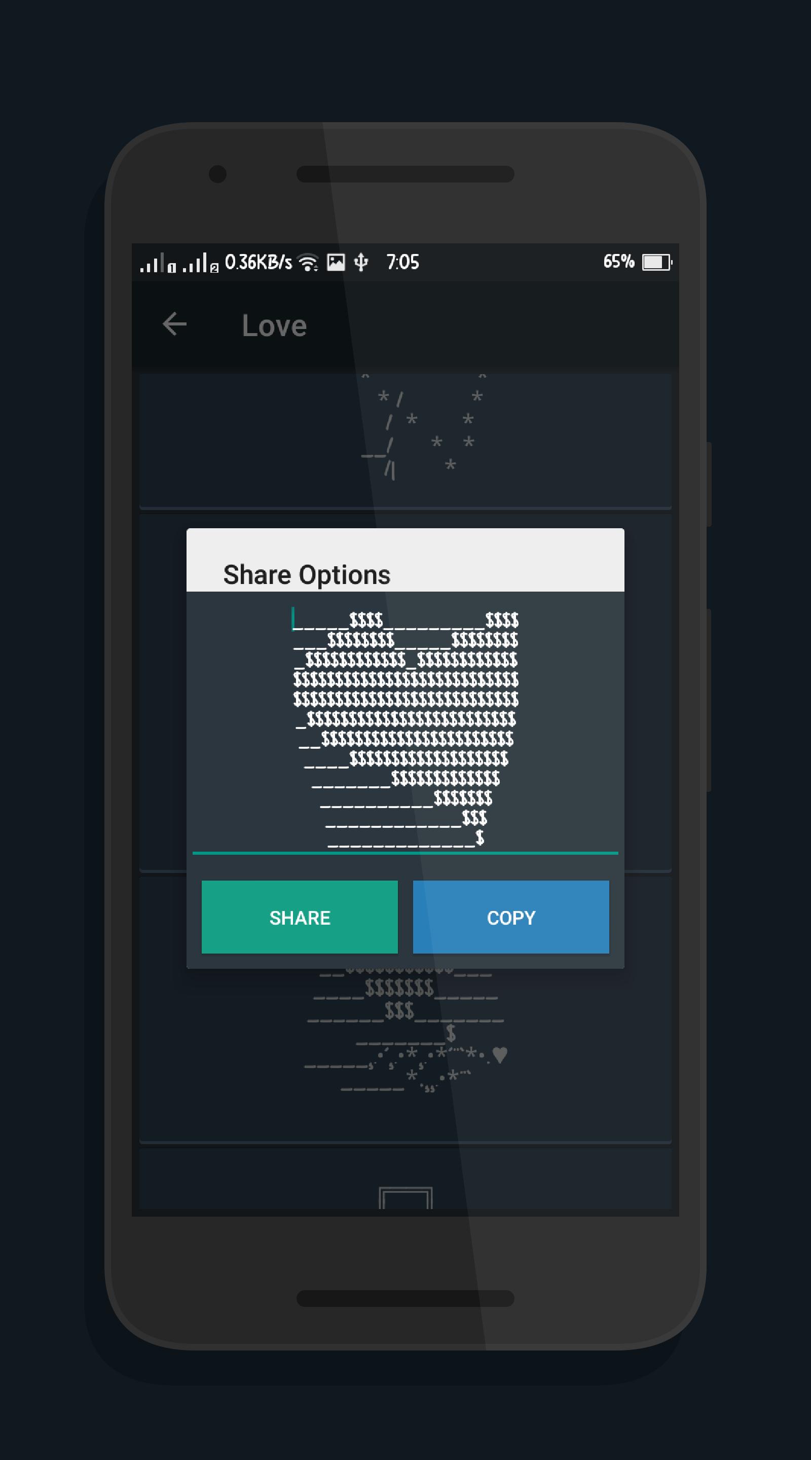 Text ascii art messages for ASCII sms