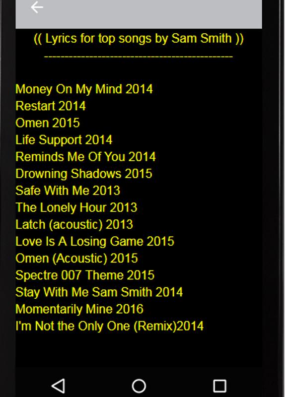 sam smith reminds me of you lyrics sam smith money on my mind lyrics for android apk download sam smith reminds me of you lyrics sam smith money on my mind lyrics for android apk download
