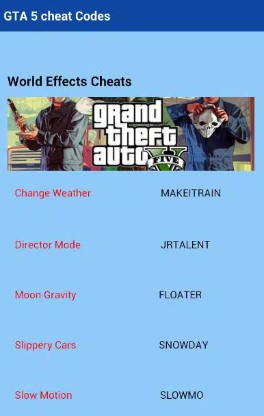 GTA 5 cheat Codes PC APK for Android Download