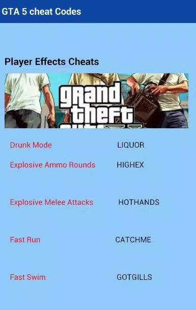 GTA 5 cheat Codes PC APK for Android Download